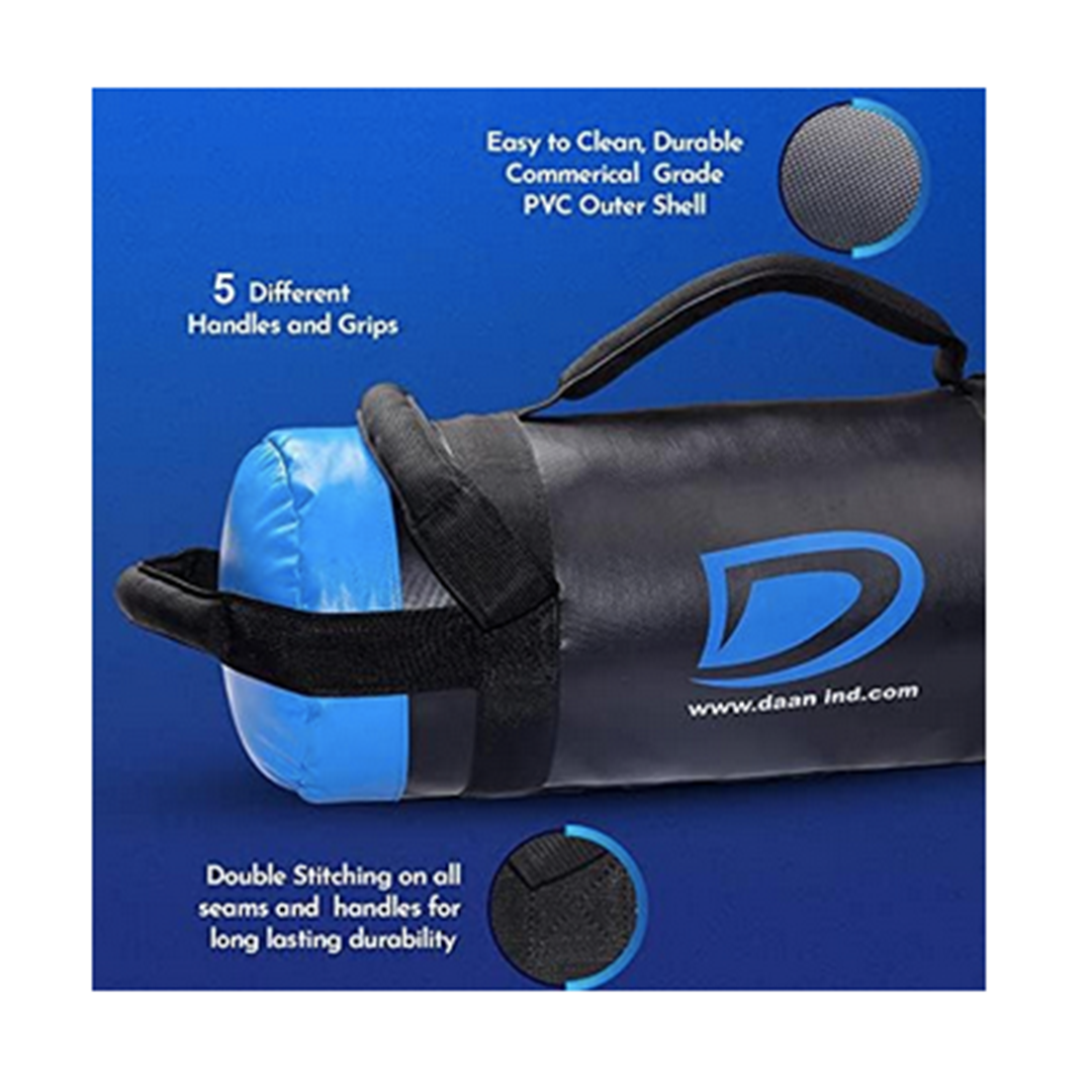 DAAN MMA Blue Vinyl Sandbag Workout Training Power Bag with Handles & Zipper