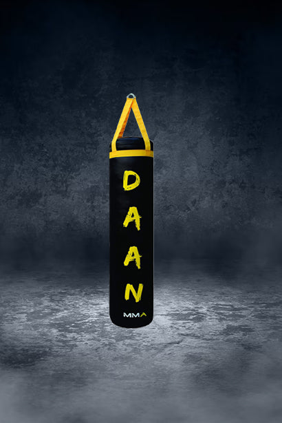 DAAN MMA Black Leather Boxing Punching Bag with Yellow Straps