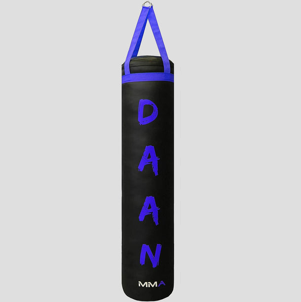 DAAN MMA Black Leather Boxing Punching Bag with Blue Straps